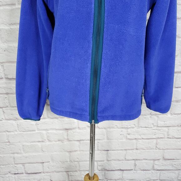 LL Bean Fleece Jacket Periwinkle Blue Green Trim 1990s Full Zip Script Sz XS/S - Picture 5 of 12